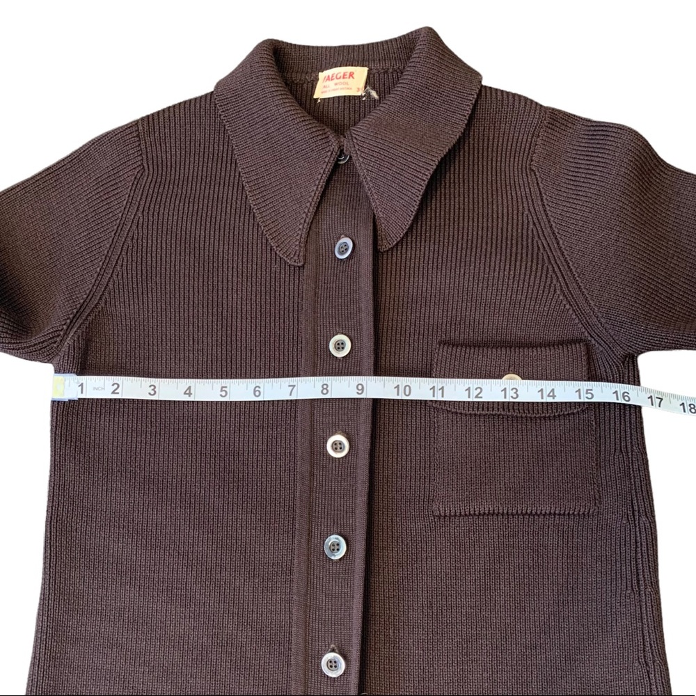 Vintage 70s? Jaeger Brown Wool Button Up Sweater Jacket Point Collar Size 38 - Picture 5 of 12